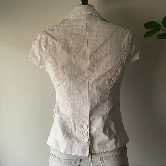 Y2K Vintage Costa Blanca Short Sleeve Blazer White 100% Cotton Size 6 Small - Picture 3 of 8